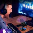 Gaming Microphone with Noise Cancellation & Mute Button, USB Condenser Mic for Streaming/Recording, Ultra-Compact Design, Compatible with PC/Mac/PS4/PS5, Podcast/YouTube/Twitch/Discord (Black)