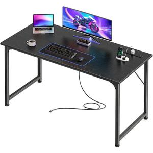 PRAISUN 47 X 20 Inch Office Computer Desk with Power Outlets and USB-C Port, Larger Gaming Desk, for Home Office, Study, Bedroom, Writing Work from Home Table, Metal Frame, Black, 48inch