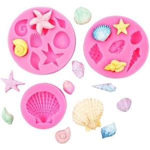 3Pcs Ocean Theme Cake Decorations Kit, Fondant Silicone Molds Set for Seashell, Starfish, Conch, Coral - For Candy, Chocolate, Clay, Resin Crafts