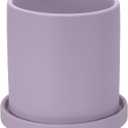 PATIKIL 5 Inch Ceramic Plant Pots, Modern Flower Planters with Drainage Holes and Tray for Decorate Home Indoor Plants Succulent Herb, Purple