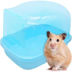 Hamiledyi Hamster Bathtub Dwarf Hamster Bathroom Sand Bath Container Chinchilla Sauna Room Plastic Sand Bath Box House for Gerbils Hedgehog Mice or Other Small Pets Animals (Blue, Large Size)
