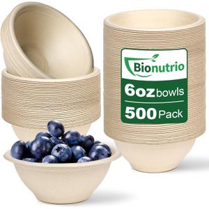 Small Paper Bowls 6 oz, 500 Pack Disposable Compostable Bowls Bulk, Heavy Duty Biodegradable Bagasse Bowls for Snacks, Soup, Salads, Microwave Safe Chili Bowls