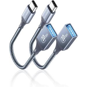 USB C to USB Adapter 2 Pack: USB Female to USB C Male OTG Cable - 10Gbps SuperSpeed Data Transfer for MacBook Pro/iPad Air, iPhone 17 16 15 Pro Max (0.59ft, Grey)