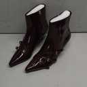 Coutgo Womens Buckle Strap Ankle Booties Kitten Low Heel Pointed Toe Y2K Boots Side Zipper Fall Shoes, Size 7, Burgundy