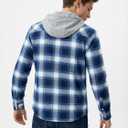 TACVASEN Men's Flannel Long Sleeve Hoodie Plaid Shirts Lightweight Cotton Button Down Casual Shirts with Pocket (Blue, XXL)