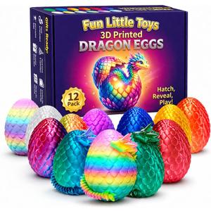 12 Pack 3D Printed Dragon Toys, Flexible Articulated Fidget Dragons in Surprise Eggs, Collectible Desk Toys, Party Favors & Classroom Prizes for Kids