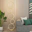 Industrial LED Floor Lamp for Living Room, Adjustable Circle Lampshade Spotlight Standing Lamp with Touch Control Switch, Modern Retro Floor Light Fixture for Bedroom, Office, Restaurant, Gold