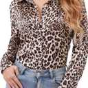Wrinkle-Resistant Women Silky Button Down Shirts 2025 Fashion Printed Long Sleeve Blouse Dressy Casual Tops (Medium, 00109_leopard)