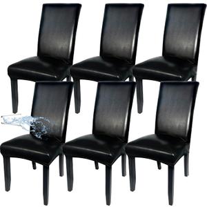 Soft Leather Chair Covers for Dining Chairs set of 6, Stretch Waterproof Dining Chair Covers Protector Oilproof and Scratch-Proof Parson Chairs Cover Modern Style for Kitchen Room(Black, 6Pcs)