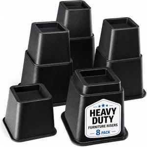 Home It Adjustable Bed Risers - Elevation in 3, 5 or 8 Inch - Heavy Duty Stackable Furniture Risers Supports 1,300 lbs - for Under-Bed Storage, College Dorms, Table and Couch, 4 Pack Bed Lifts Black