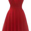 Dressever Summer Cocktail Dress V-Neck Adjustable Spaghetti Strap Chiffon Sundress (Medium, Red)