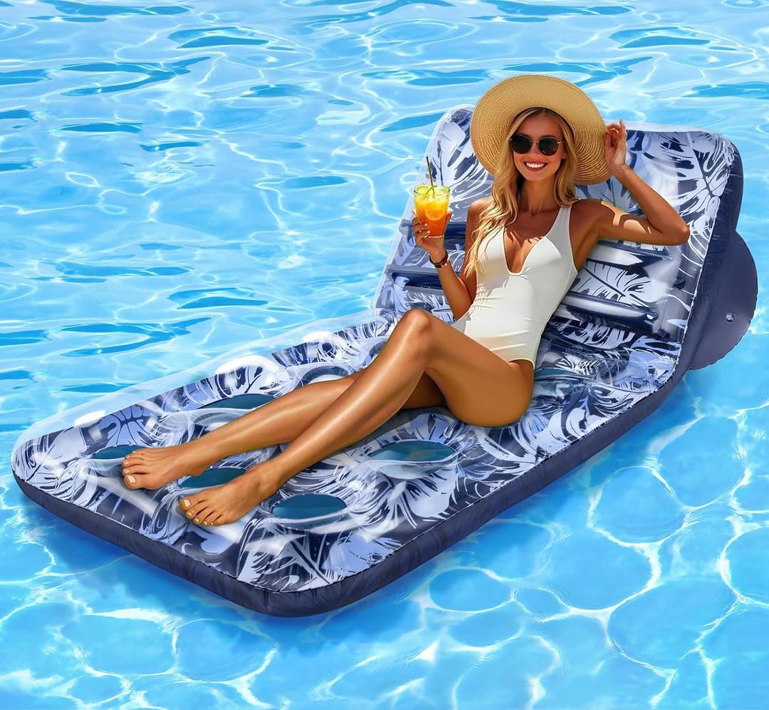 Inflatable Pool Floats Adult, Adjustable Backrest Tanning Pool Lounger Float, Cooling Pool Floaties Rafts for Adults Summer Outdoor Beach Lake Pool Party