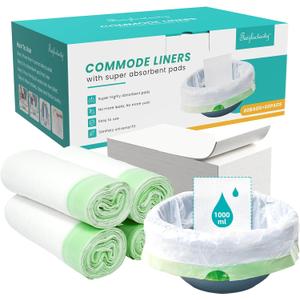 60 Pack Commode Liners with 60 Super Absorbent Pads, Disposable Leakproof Bedside Commode Bags, Universal Fit for Standard Toilet Chair Buckets(60 Bags+60 Pads) (60PACK)