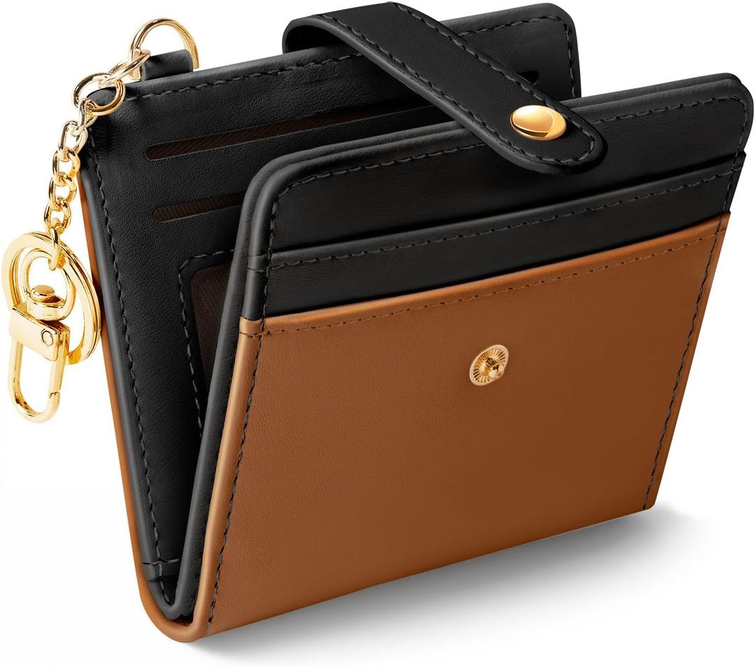 Small Ladies Wallet, Rfid Slim Thin Compact Credit Card Women Wallet, PU Leather Bifold Cash Wallet, Zipper Coin Pocket & ID Window, Female Gifts Black and Brown
