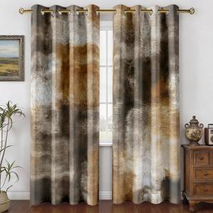 Asuexpect Abstract Curtains for Living Room 2 Panels Abstract Rust Curtain Room Darkening Grommet Window Drapes Modern Decorative Window Treatments for Bedroom, 52x84 Inches, Tan
