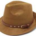 Short Brim Fedora Hats for Men Women Suede Fedora Hats with Belt Buckle Panama Trilby Hats