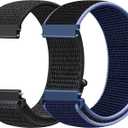 22mm Nylon Quick Release Bands Compatible with Samsung Galaxy Watch 3 45mm/Galaxy Watch 46mm/Gear S3 Frontier/Garmin Venu 3/2/Vivoactive 4/Forerunner 570(47mm)/Amazfit Bip 6/5/GTR 4/3/2/Balance (Dark Black+New Midnight Blue)