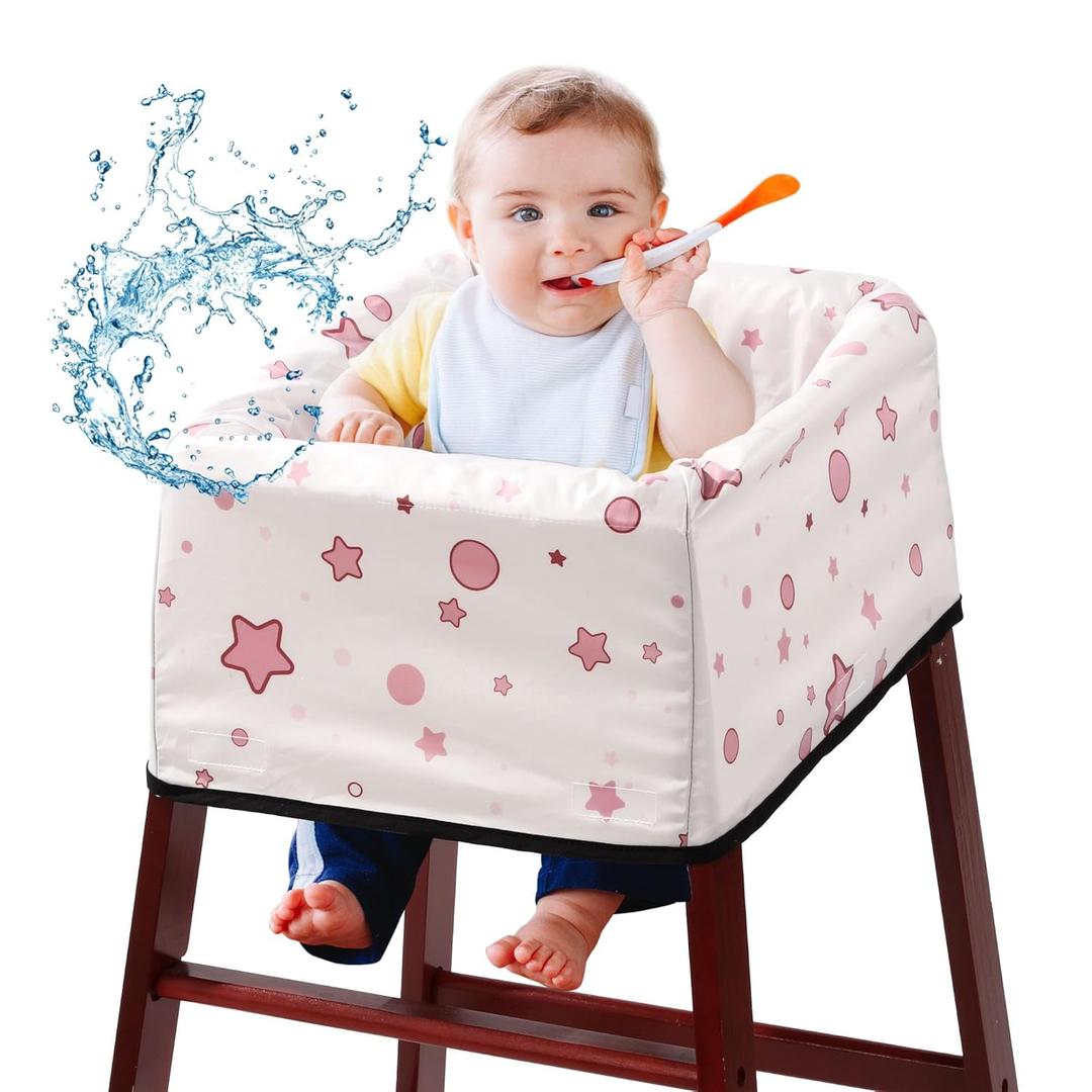BALAPET Resuable Waterproof High Chair Cover for Restaurant, Thick Soft Baby Chair Protector Cover for Wooden or Restaurant High Chair, Protect Against Messy Meals and Dirty (Stars)