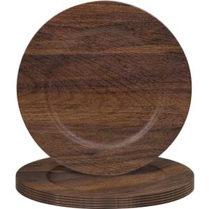 MAONAME Round Charger Plates Set of 6, 13 Inch Brown Charger for Dinner Plates, Farmhouse Faux Wood Plate Chargers, Rustic Table Chargers for Weddings, Party