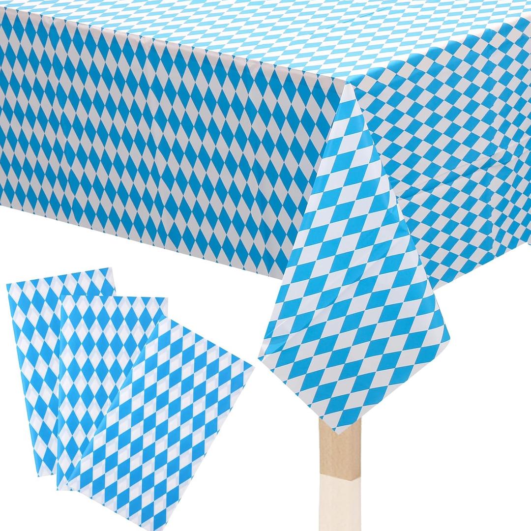 4 x 3pcs Oktoberfest Blue White German Tablecloths, Bavarian Vinyl Rectangle Plastic Checkered Tablecover 54 x 108in, Beers Festival Party Accessories for Oktoberfest Decorations Camping Picnic