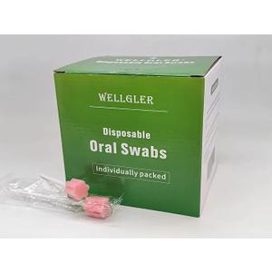 Wellgler's disposable oral swabs，mouth swabs for elderly (100 Pink)