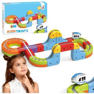 YESHIN Electric Train Set with 3D Flexible Track for Kids Ages 3 4 5 6 7 8, DIY Modular Infinity Racer Magnetic Train Toy, 360 Anti-Gravity Motorized Train Track Building Toy for Boys Girls