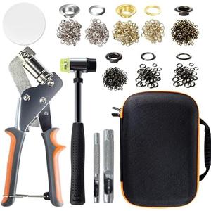 Stainless Steel Grommet Kit (3/8 and 1/4) Includes a Hammer and Bag and 200 10mm and 300 6mm Grommets. Eyelet and Grommet Tool Kit for DIY Tarp Leather Ring Repair and Installation