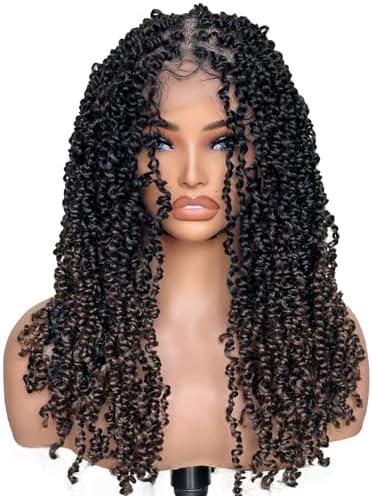 YOKABOOM Ombre Chocolate Brown 13x6 Soft Faux Locs Lace Front Wig with Baby Hair Synthetic Pre-twisted Fluffy Goddess Soft Braids Wig (Cocoa Bean)