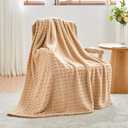 NEWCOSPLAY Super Soft Twin Blanket Brown Premium Silky Flannel Fleece 3D Waffle Checkered Lightweight Bed Blanket All Season Use (Brown, Twin(60"x80"))