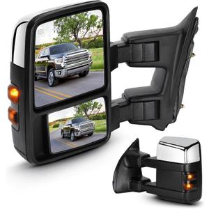 Towing Mirrors Chrome for Ford F-250 F-350 F-450 F-550 Super Duty 2008-2016 Power Heated with Smoke Turn Signal Manual Folding Telescoping (1 Pair)