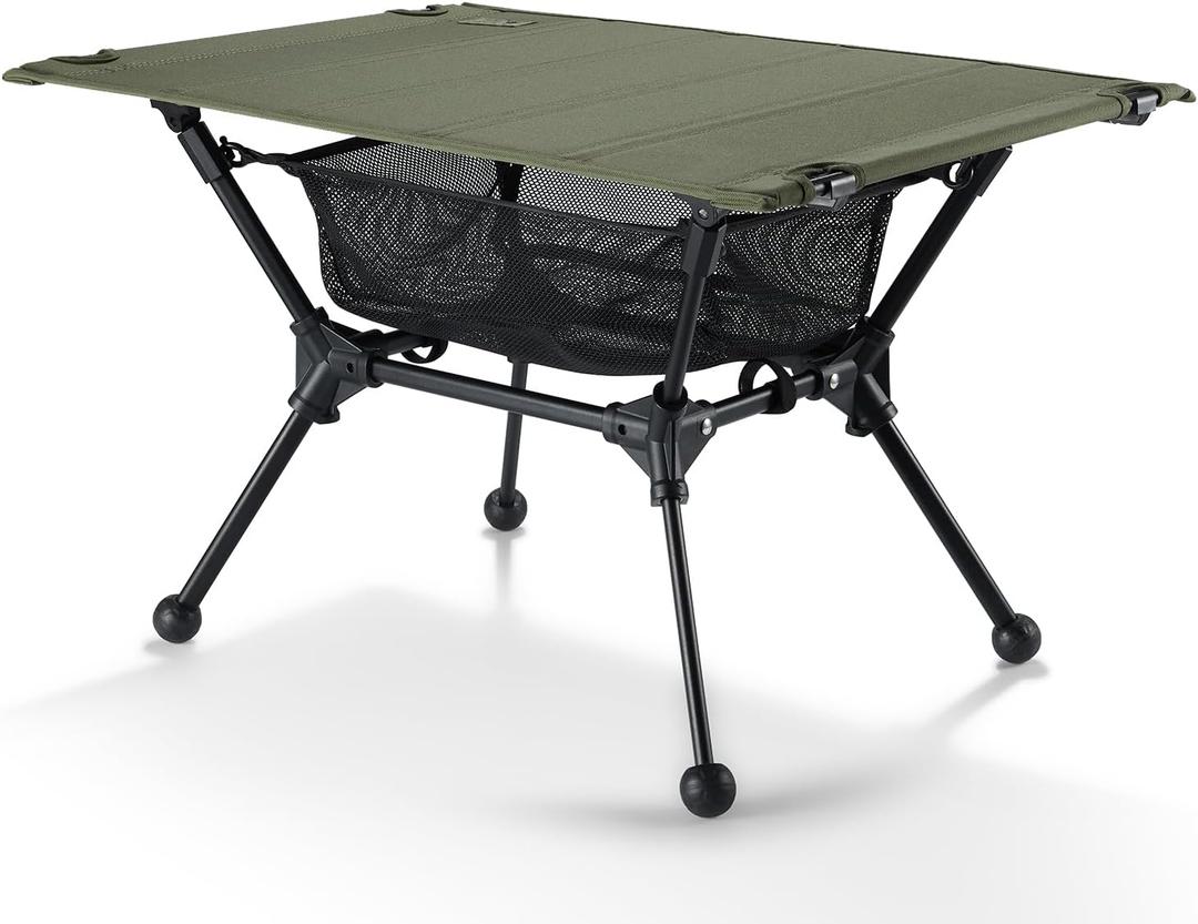 ONETIGRIS Dipper Camping Table, Lightweight Portable Folding Table with Mesh Storage Net, High/Low Options, Ideal for Camping, Hiking, Tailgating, Beach, Picnic, Travel, Backyard, Ranger Green