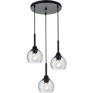 3 Light Black Cluster Pendant Light with Striped Swirl Globe Glass Pendant Lighting for Kitchen Island, Modern Dining Room Light Fixtures Over Table Hanging Ceiling Light, E26 Base