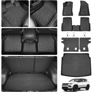 Floor Mats for Jeep Compass 2017-2025 2026, All Weather Cargo Liners for Jeep Compass Accessories, Heavy Duty Trunk Mat with Backrest Mat, Car Accessories