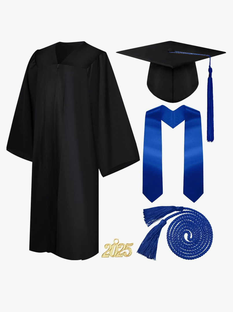 Syhood 4 Pieces 2025 Unisex Graduation Matte Gown Cap Tassel Stole Set Honor Cord for Graduation, 45"