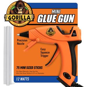 Gorilla Mini Hot Glue Gun Kit (Pack of 1 Mini Hot Glue Gun and 75 Sticks) - Dual Temp, Precision Nozzle, and Easy Squeeze Trigger