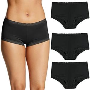 Maidenform Women's Boyshort Underwear, Microfiber With Lace Boyshort Panties, One Fab Fit, (Small, Black)