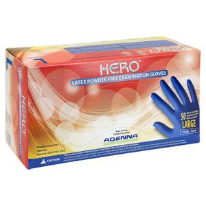 Adenna HERO Disposable Latex Gloves - 14 Mil, NFPA-Approved Heavy Duty Glove with 12" Extended Cuff & Micro-Textured Grip, Exam Grade, Powder Free, Pack of 50, Large, Blue (L)