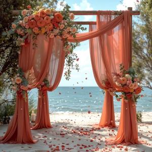 Wedding Arch Draping Fabric, 2 Panels 28" x 19Ft Terracotta Drapes Sheer Fabric Backdrop Curtain for Wedding Arbor Ceremony Birthday Party Thanksgiving Ceiling Decor