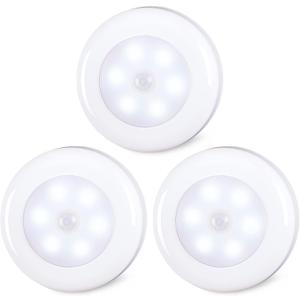 STAR-SPANGLED 3 Pack 2.8 Motion Sensor Lights Indoor AAA Battery Operated, Stick on LED Puck Light for Stairs, Under Cabinet, Closet, Cool White
