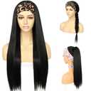 SAPPHIREWIGS Black Straight Headband Wig for Women Synthetic Headband Wigs Glueless Heat Resistant Natutal Looking for Daily Party Use 26 Inch