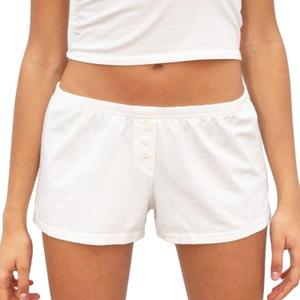 Cute Pajama Shorts for Women Y2K Sexy Low Rise Lounge Floral Shorts Comfy Striped Button Boxers Pj Bottoms Sleepwear (A Solid Ivory, S) (White, S)