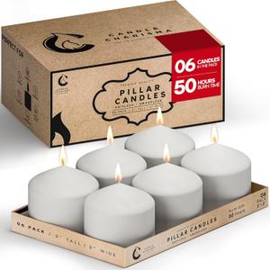 Candle Charisma White Pillar Candles Bulk Pack of 6  (3x3 Inch) Long-Lasting 50-Hour Burn, Dripless & Smokeless  Perfect for Hassle-Free Decor at Weddings, Fall Table Centerpieces & Special Events