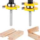 KOWOOD Tongue and Groove Set of 2 Pieces 1/4 Inch Shank Router Bit 3 Teeth Adjustable T Shape Wood Milling Cutter