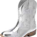 DREAM PAIRS Girls Cowgirl Boots Cowboy Western Mid Calf Star Boots for Kids (9 Toddler, Silver)