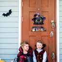 Happy Halloween Door Decoration,Black Cat Sign,Halloween Door Sign,Spooky Black Cat Wall Hanging,Witch Hat Wall Decor,Boo Ghost Plaque for Porch Yard Home Party Haunted House Outdoor Indoor