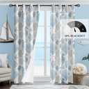 weesire Nautical Coastal Curtains Decorative Beach Ocean Seahorse Coral 50% Light Blocking Sea Darkening Grommet Curtain for Villa Living Room, Bedroom Navy Blue and White 2 Panels Set, 52x84 Inches