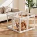 Clear Acrylic Dog Playpen - 33.4 x 33.4 Inch, 24" H 8 Planes Transparent Dog Fence Indoor, Sturdy Pet Pen for Puppy/Small Dog/Rabbit/Pig, Easy Assemble & Cleaning Plastic Whelping Box Enclosure, White