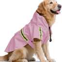 Dog Rain Coat, Waterproof Adjustable Dog Rain Jackets, Reflective Strap Pet Rain Coat with Leash Hole, Hooded Snowproof Windproof Clothes for Medium Dog Medium (Pink)