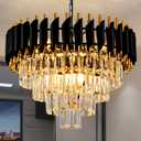 Modern Chandelier Gold and Black Crystal Chandeliers 4-Tier 20 Inch Round Hanging Crystal Pendant 7 Lights Fixture for Dining Room Bedroom Living Room Farmhouse, Clear