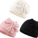 JANGANNSA Winter Warm Knitted Baby Hat for Girls Cotton Lined Infant Toddler Hat Autumn Cute Bow Classic Girls Beanie 0-6Y (Black+white+pink)